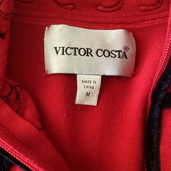 Ladies Victoria Costa Elegant Red with Blk Velvet Embroidered Zip Cardigan Sz M - Picture 3 of 9